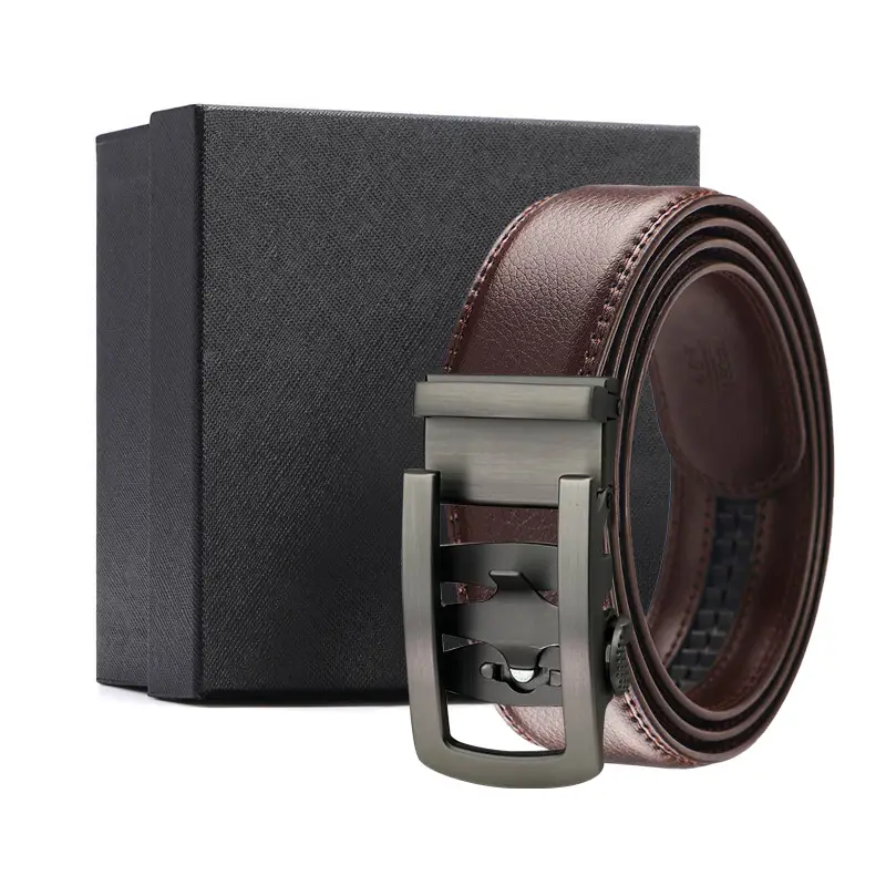 Brown Genuine Leather Belt with Black Buckle