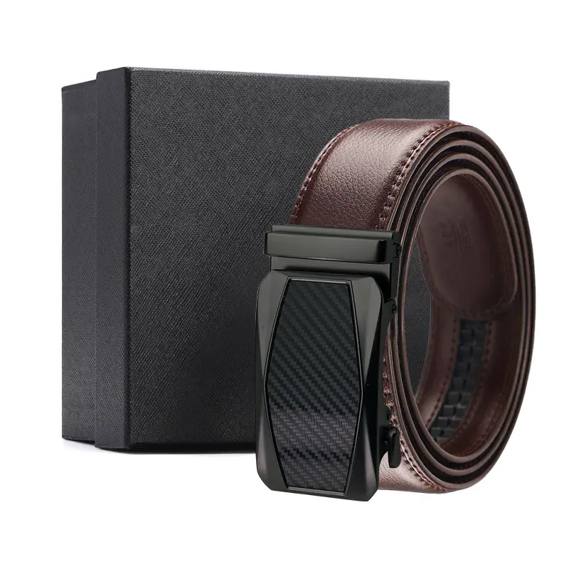 Brown Genuine Leather Belt with Black Buckle