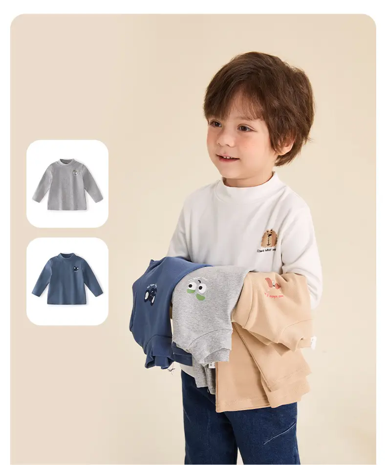 Boys Long Sleeve Grey T-Shirt with Cute Embroidery — feature 8