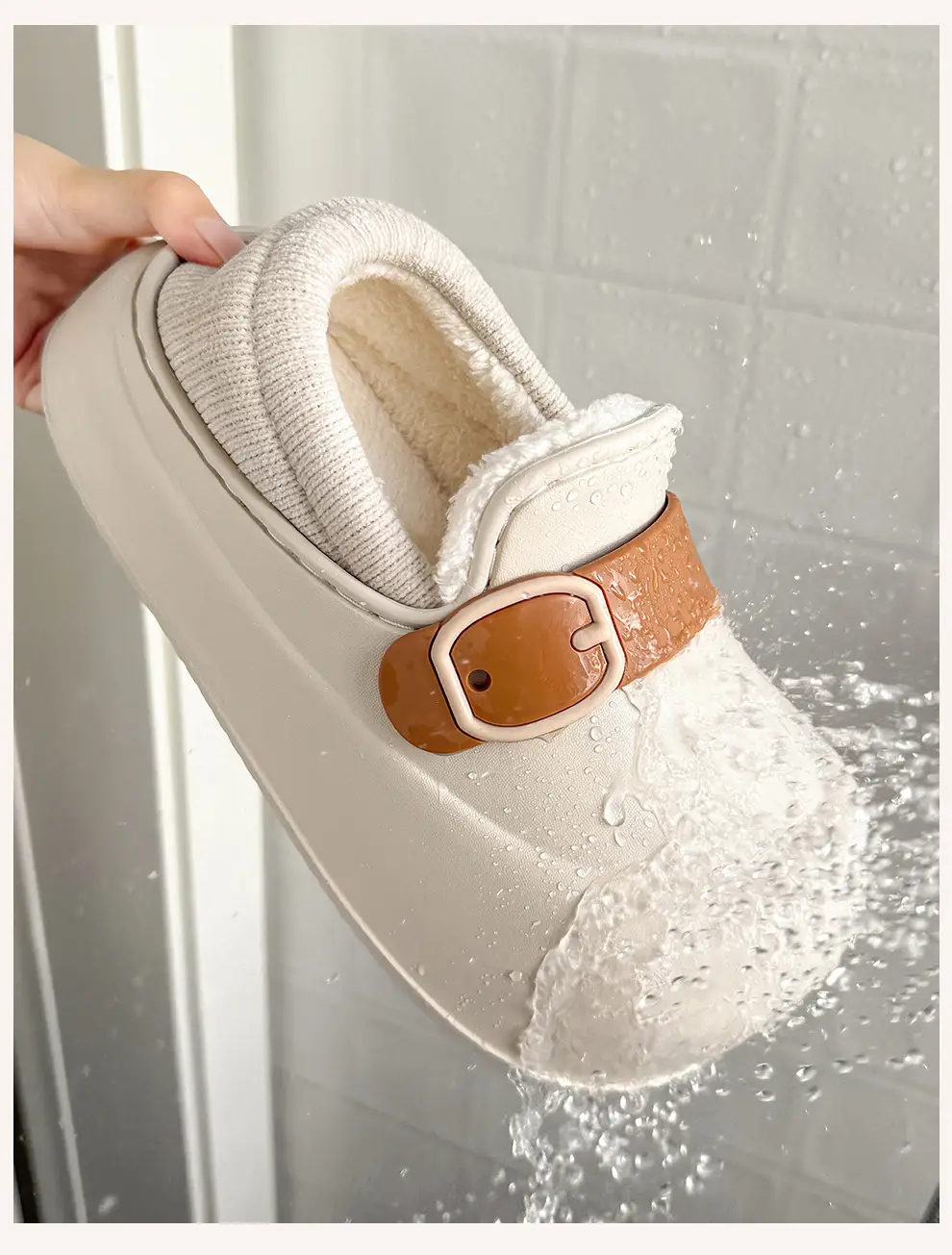 Waterproof Cotton Slippers for Women in Winter, Windproof and Warm Plus Velvet Slippers for Winter Home Indoor Ladies Bag Heel Cotton Shoes Wholesale — feature 13