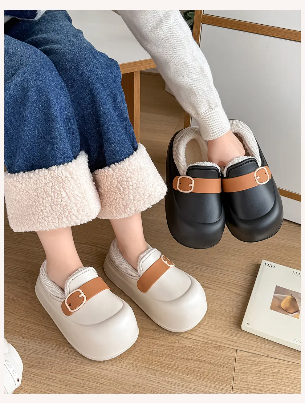 Waterproof Cotton Slippers for Women in Winter, Windproof and Warm Plus Velvet Slippers for Winter Home Indoor Ladies Bag Heel Cotton Shoes Wholesale — feature 18