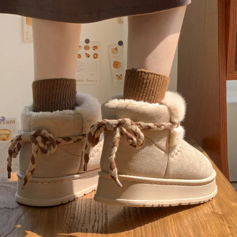 Winter Velvet Bow Tie Snow Boots with Thick Soft Sole - Image 5