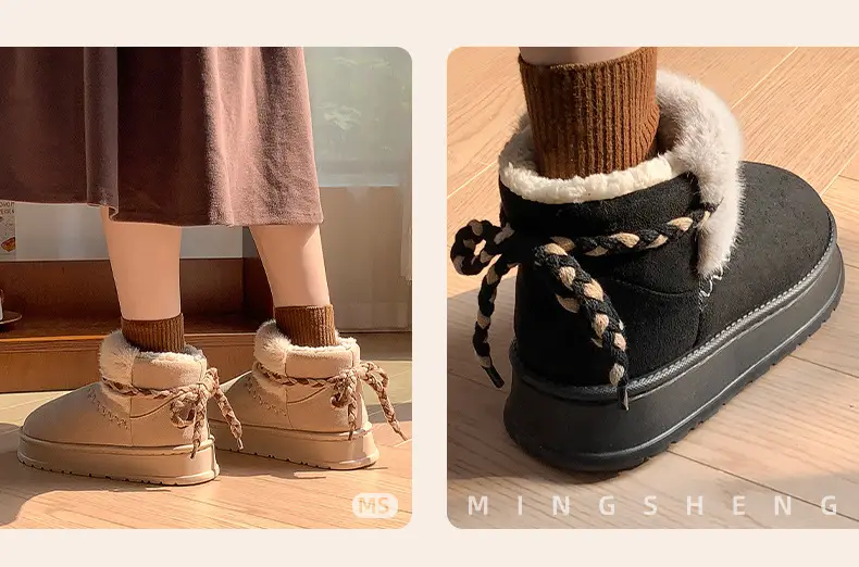 Winter Velvet Bow Tie Snow Boots with Thick Soft Sole — feature 10
