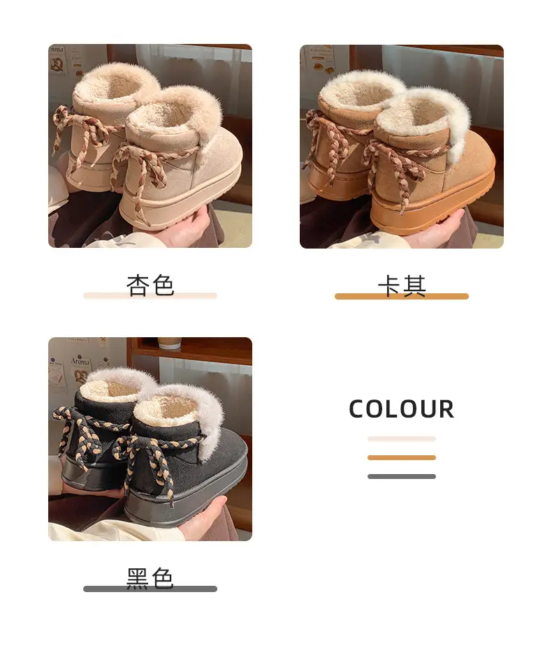 Winter Velvet Bow Tie Snow Boots with Thick Soft Sole — feature 20