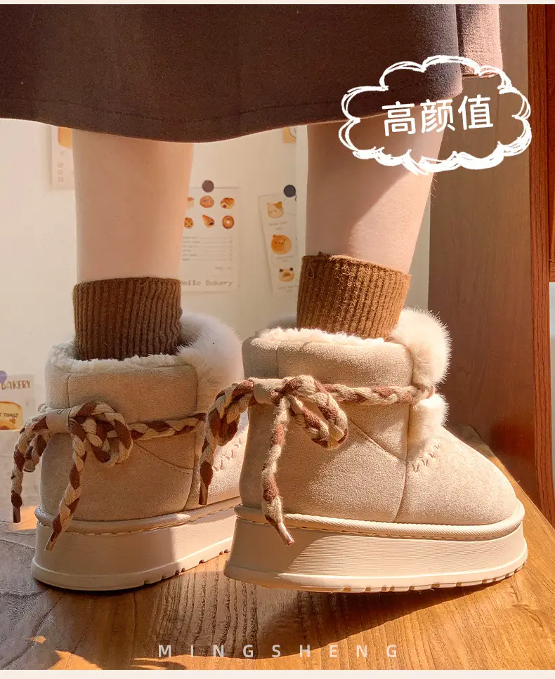 Winter Velvet Bow Tie Snow Boots with Thick Soft Sole — feature 5