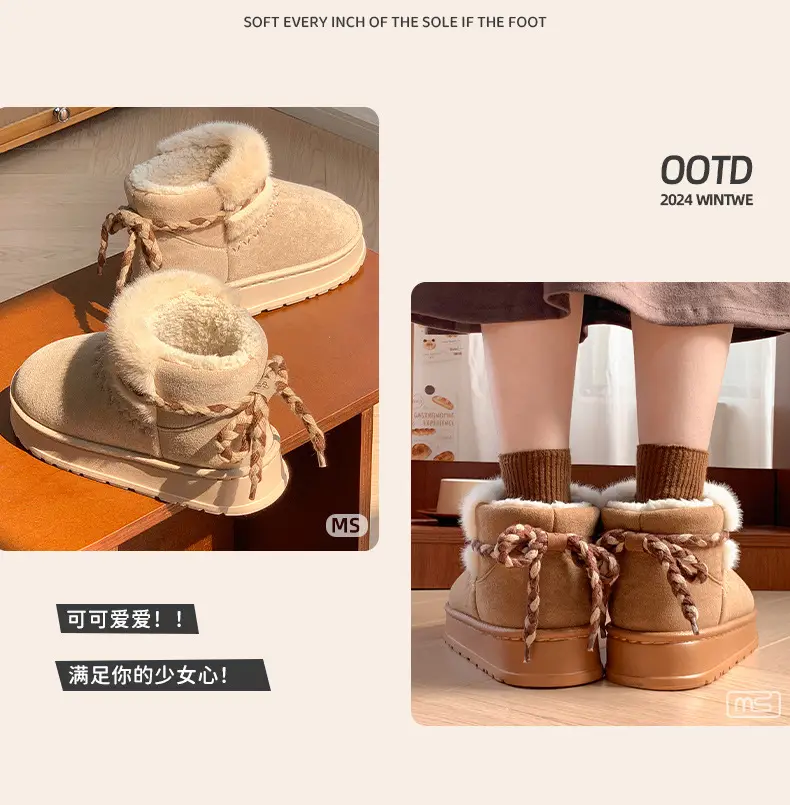 Winter Velvet Bow Tie Snow Boots with Thick Soft Sole — feature 7