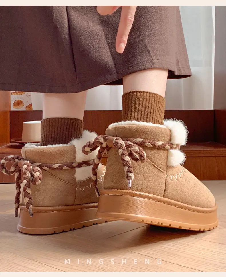Winter Velvet Bow Tie Snow Boots with Thick Soft Sole — feature 8