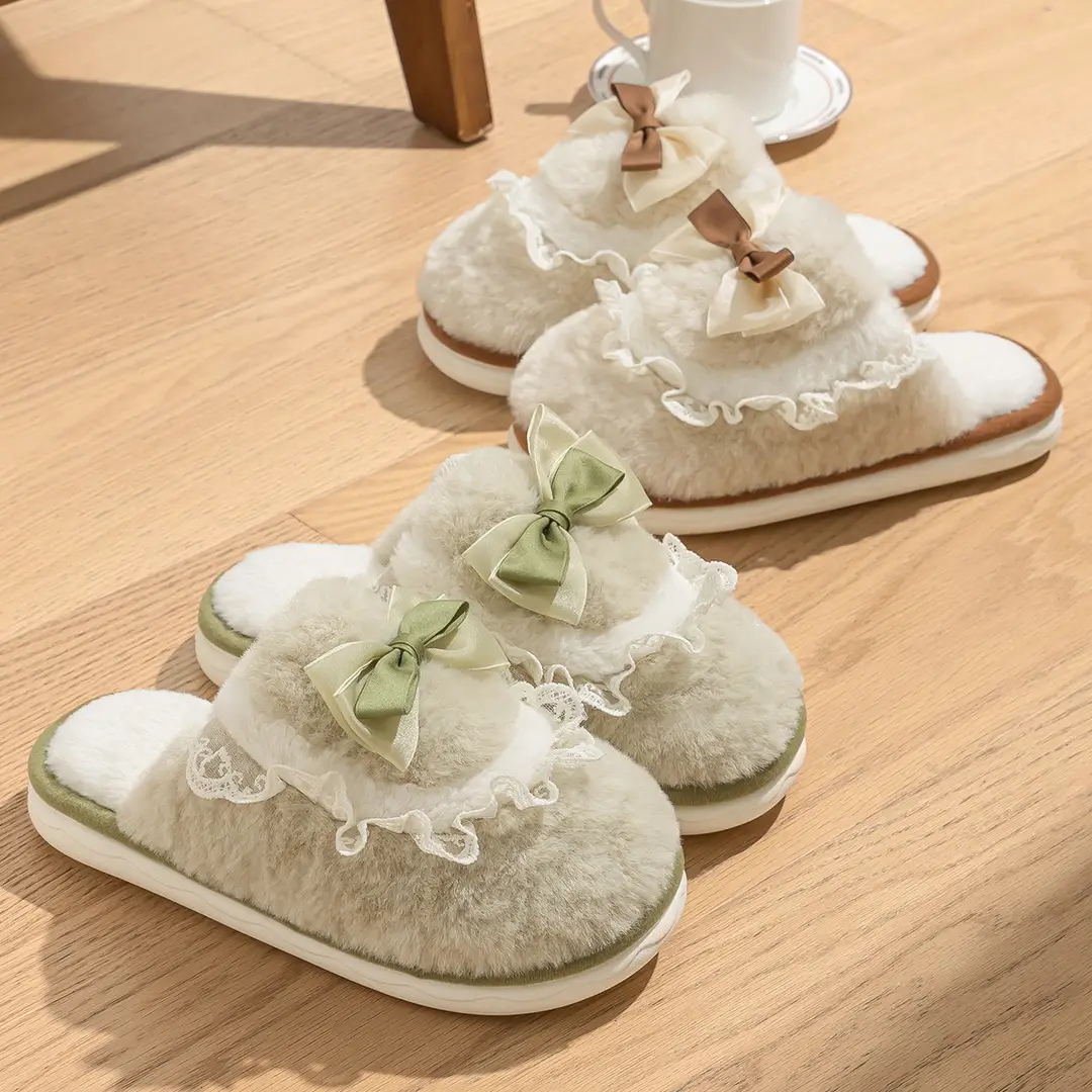 Plush Cotton Slippers for Women, Autumn and Winter, Girly Style, Indoor Home Slippers, 2025 New Model, Non-Slip, Warm Cotton Slippers - Image 5