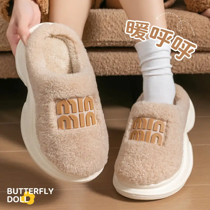6cm Thick-Soled Fur Slippers for Women to Wear Outside, One-Leg Toe Half-Slip Lamb Wool Lazy Autumn and Winter New Cotton Slippers - Image 6