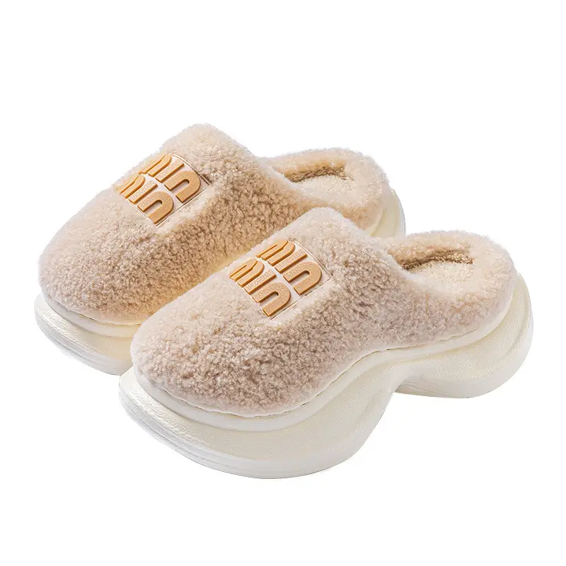 6cm Thick-Soled Fur Slippers for Women to Wear Outside, One-Leg Toe Half-Slip Lamb Wool Lazy Autumn and Winter New Cotton Slippers - Image 9