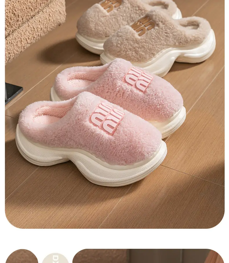 6cm Thick-Soled Fur Slippers for Women to Wear Outside, One-Leg Toe Half-Slip Lamb Wool Lazy Autumn and Winter New Cotton Slippers — feature 10