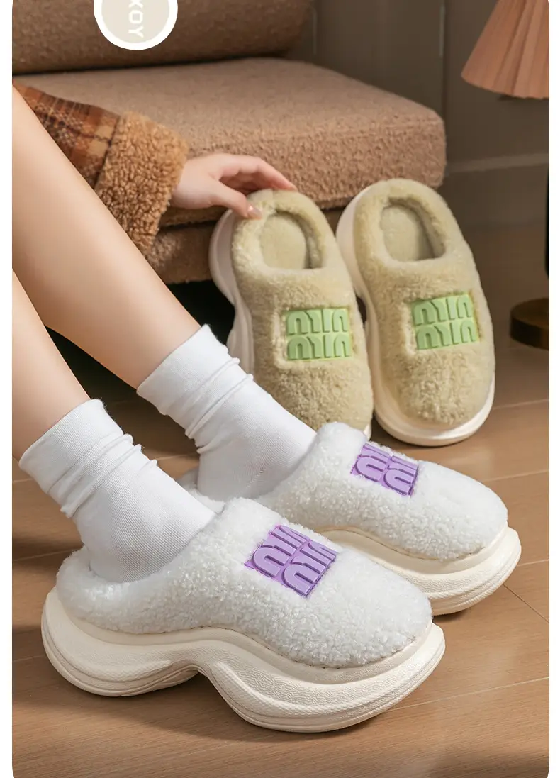 6cm Thick-Soled Fur Slippers for Women to Wear Outside, One-Leg Toe Half-Slip Lamb Wool Lazy Autumn and Winter New Cotton Slippers — feature 11