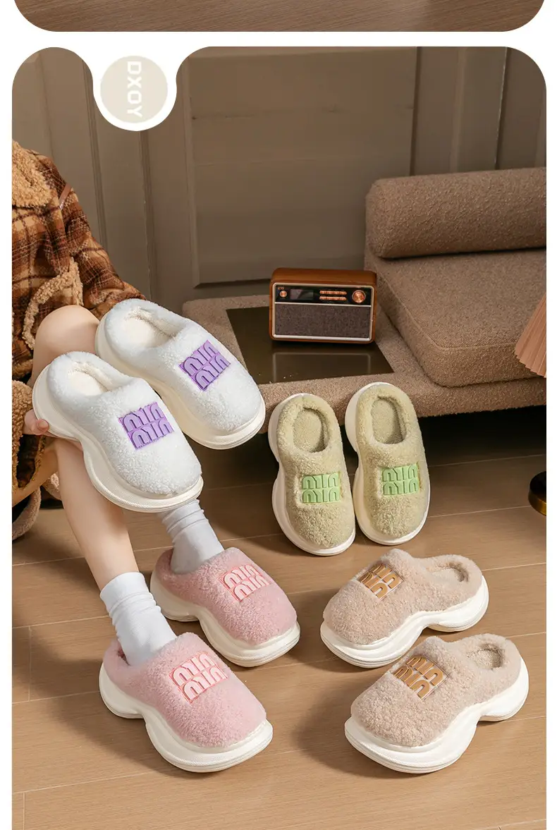 6cm Thick-Soled Fur Slippers for Women to Wear Outside, One-Leg Toe Half-Slip Lamb Wool Lazy Autumn and Winter New Cotton Slippers — feature 12
