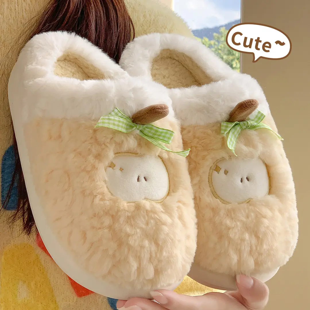 Cute Cartoon Cotton Slippers Women's Autumn and Winter 2025 New Indoor Home Couple Warm Stuffed Slippers for Home Use - Image 7