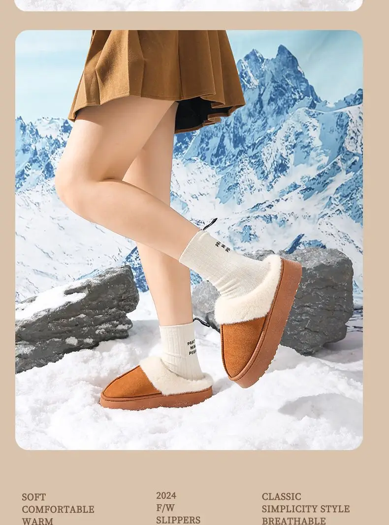 Women's Winter Snow Boots with Plush Lining, Warm and Comfortable for Outdoor Wear, Couple's Cotton Shoes for Home Indoor Use, Plush Non-Slip Maternity Shoes — feature 9