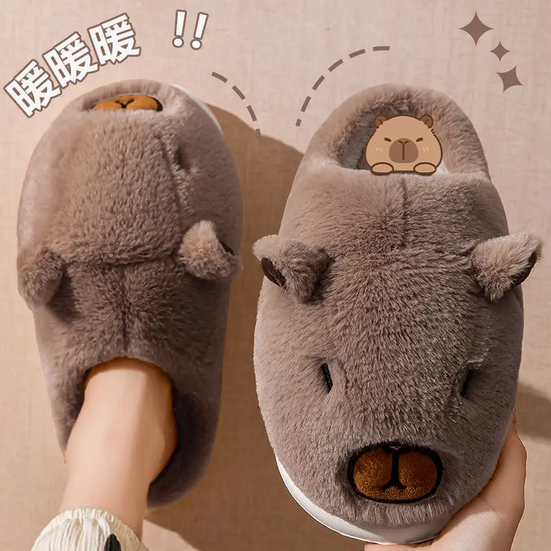 Cute Capybara Cotton Slippers for Men Autumn and Winter New Home Cute Capybara Non-Slip Warm Stuffed Cotton Slippers for Men - Image 3