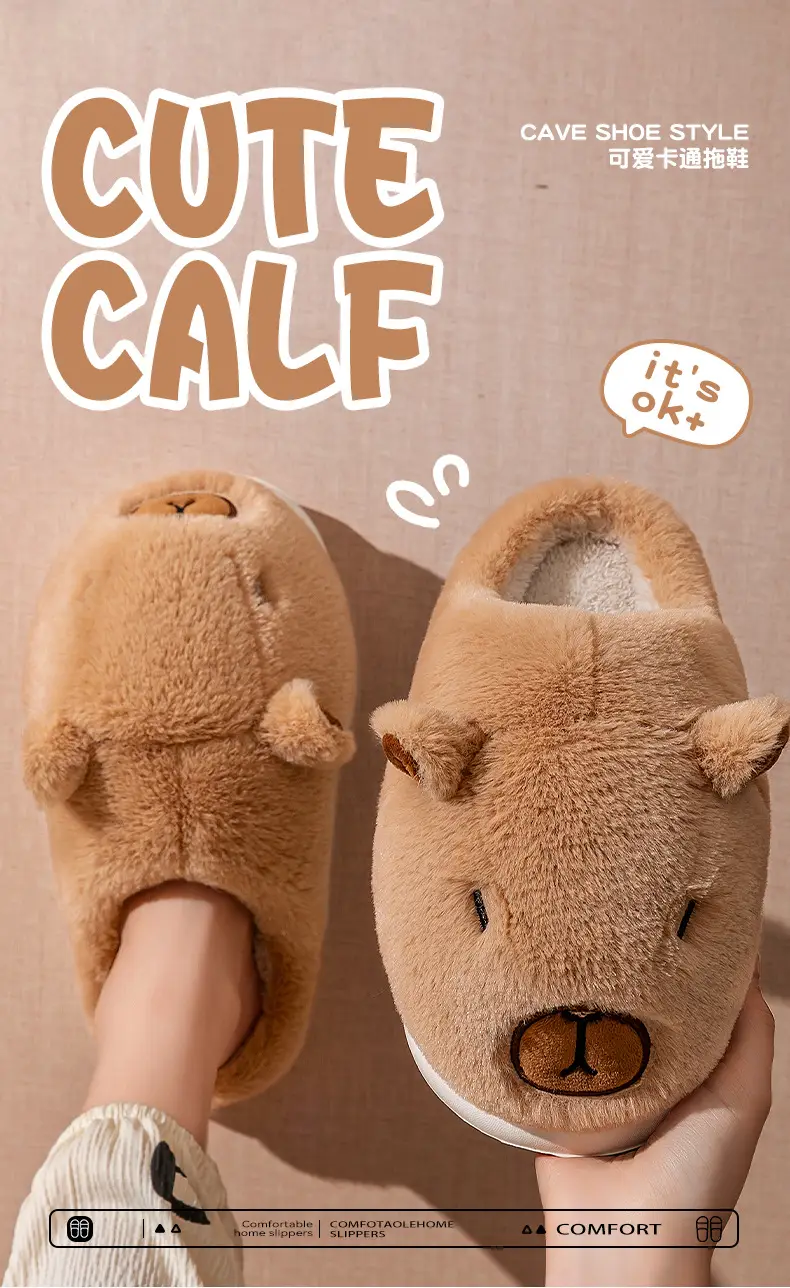 Cute Capybara Cotton Slippers for Men Autumn and Winter New Home Cute Capybara Non-Slip Warm Stuffed Cotton Slippers for Men — feature 1