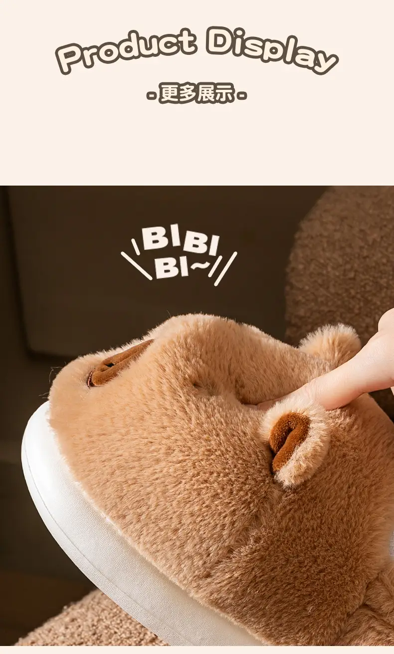 Cute Capybara Cotton Slippers for Men Autumn and Winter New Home Cute Capybara Non-Slip Warm Stuffed Cotton Slippers for Men — feature 10