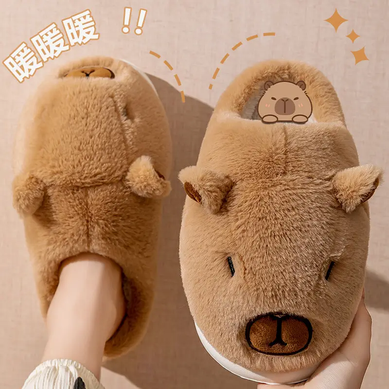 Cute Capybara Cotton Slippers for Men Autumn and Winter New Home Cute Capybara Non-Slip Warm Stuffed Cotton Slippers for Men - Image 2