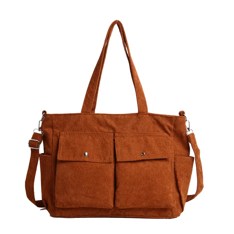 Korean Style Corduroy Tote Bag Large Capacity Brown - Image 11