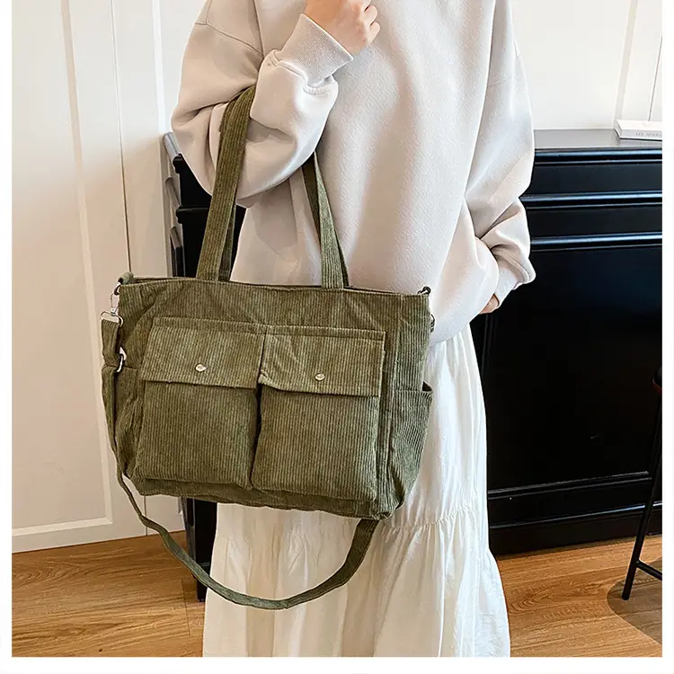 Korean Style Corduroy Tote Bag Large Capacity Brown — feature 10