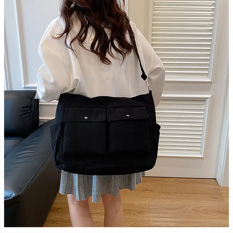 Korean Style Corduroy Tote Bag Large Capacity Brown — feature 13