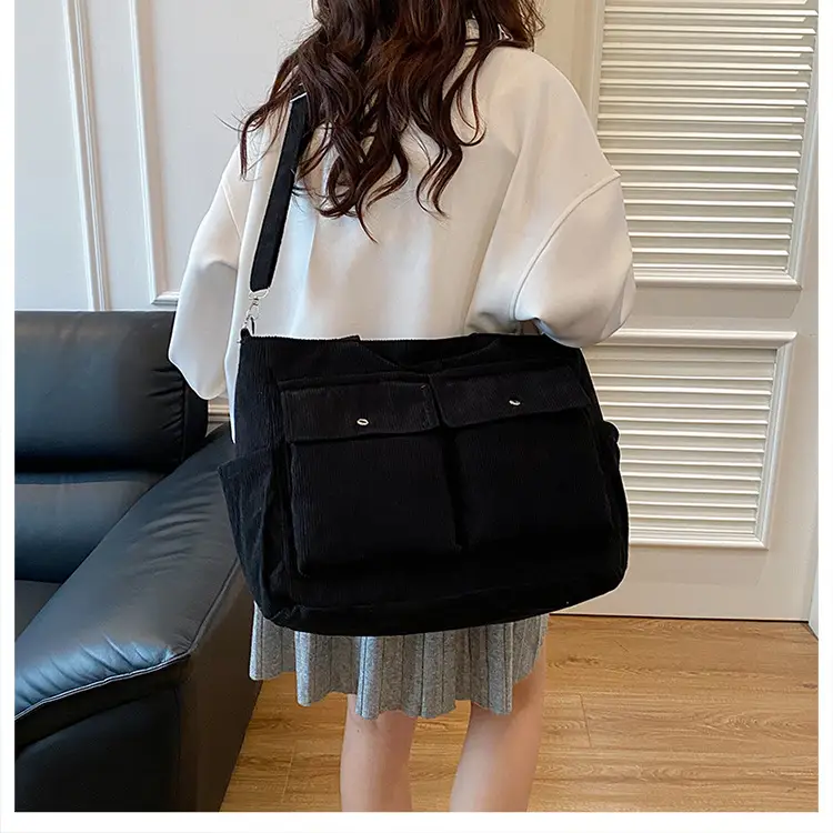 Korean Style Corduroy Tote Bag Large Capacity Brown — feature 15
