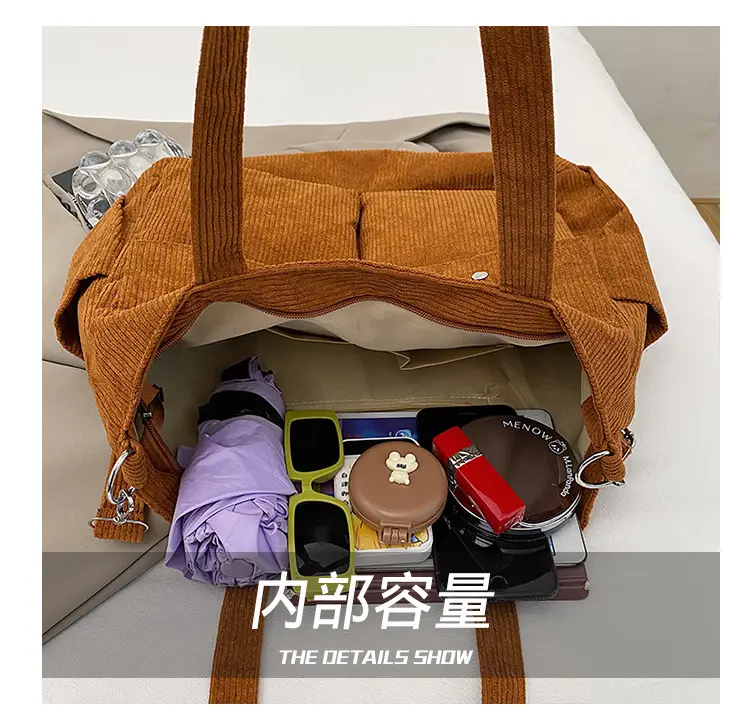 Korean Style Corduroy Tote Bag Large Capacity Brown — feature 2