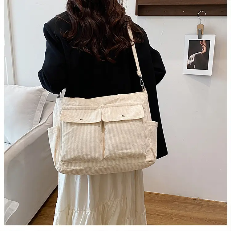 Korean Style Corduroy Tote Bag Large Capacity Brown — feature 23