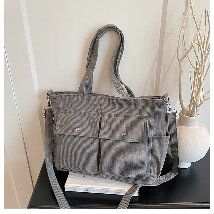 Korean Style Corduroy Tote Bag Large Capacity Brown — feature 26