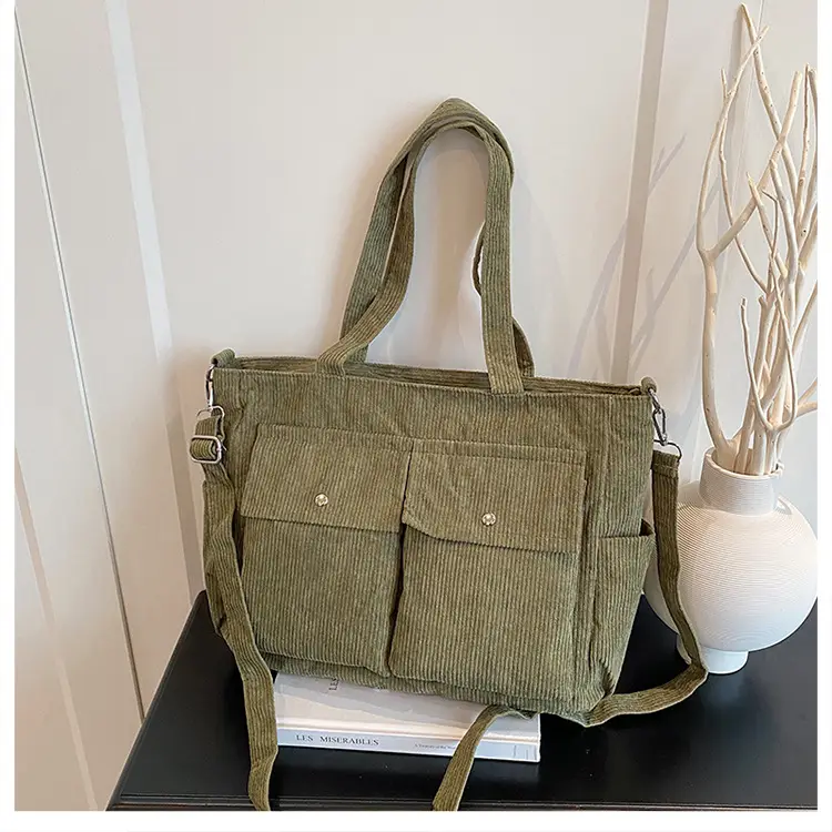 Korean Style Corduroy Tote Bag Large Capacity Brown — feature 28