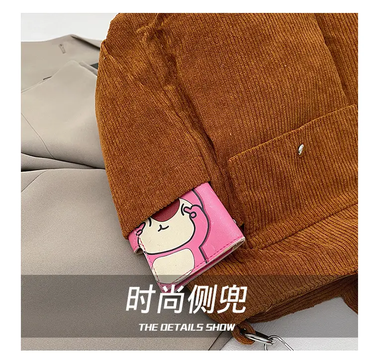 Korean Style Corduroy Tote Bag Large Capacity Brown — feature 3
