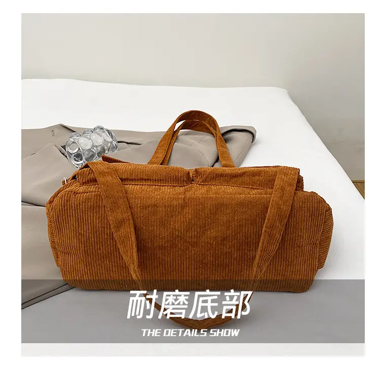 Korean Style Corduroy Tote Bag Large Capacity Brown — feature 5