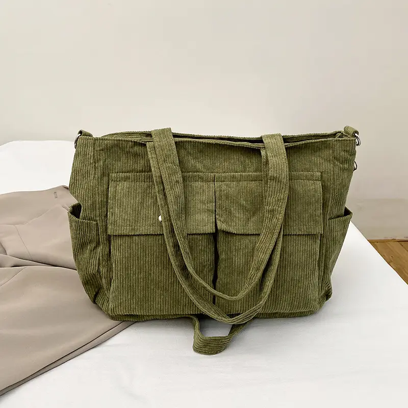 Korean Style Corduroy Tote Bag Large Capacity Brown - Image 6