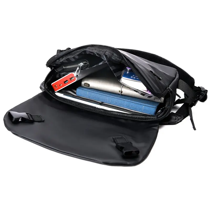 Men's Black Crossbody Messenger Bag Adjustable Strap