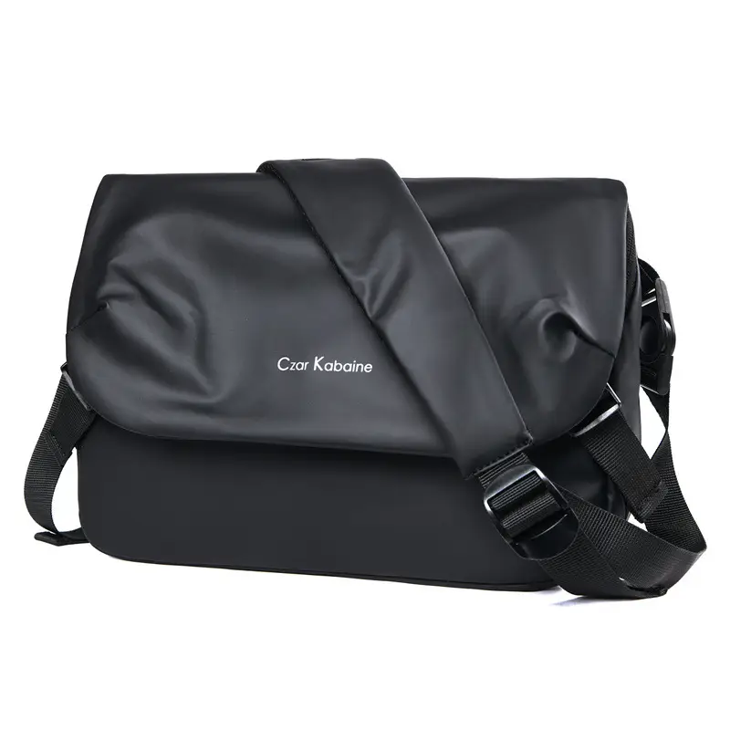 Men's Black Crossbody Messenger Bag Adjustable Strap
