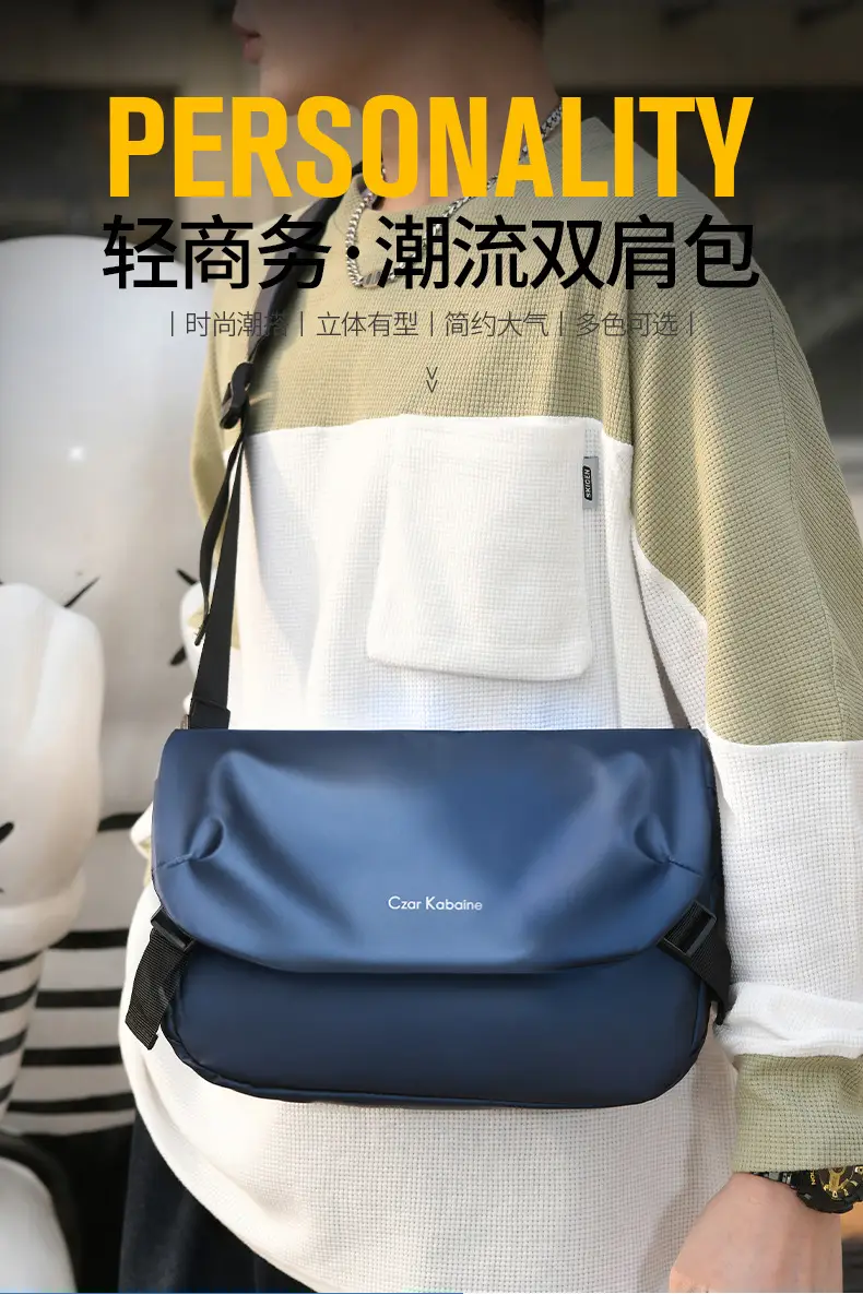 Men's Black Crossbody Messenger Bag Adjustable Strap — feature 11