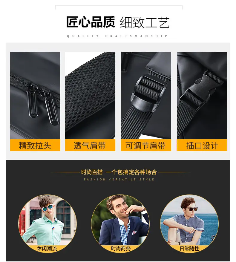 Men's Black Crossbody Messenger Bag Adjustable Strap — feature 17