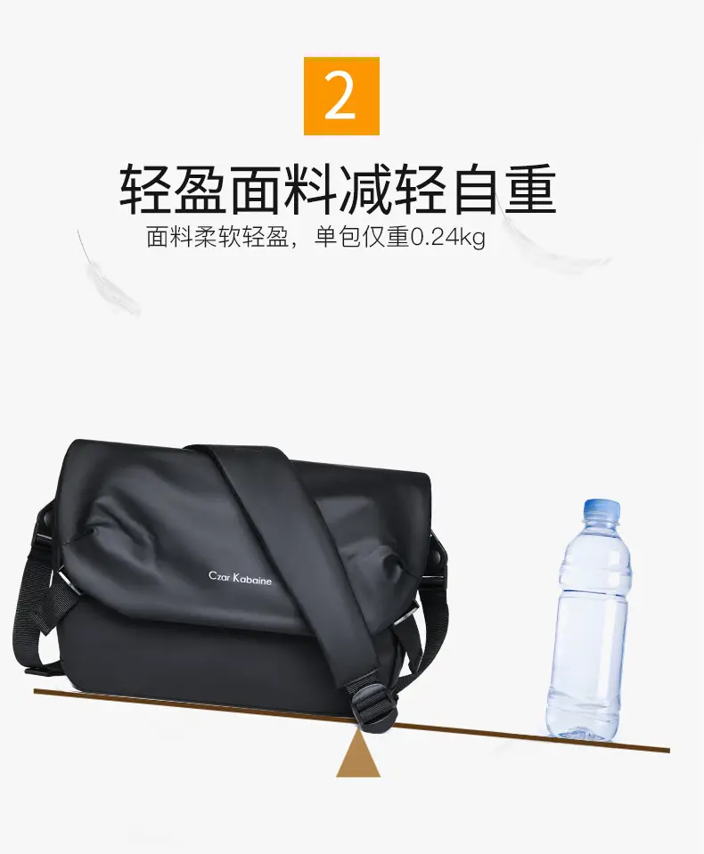 Men's Black Crossbody Messenger Bag Adjustable Strap — feature 19