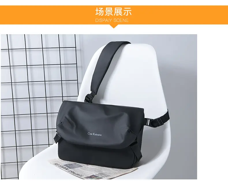 Men's Black Crossbody Messenger Bag Adjustable Strap — feature 26