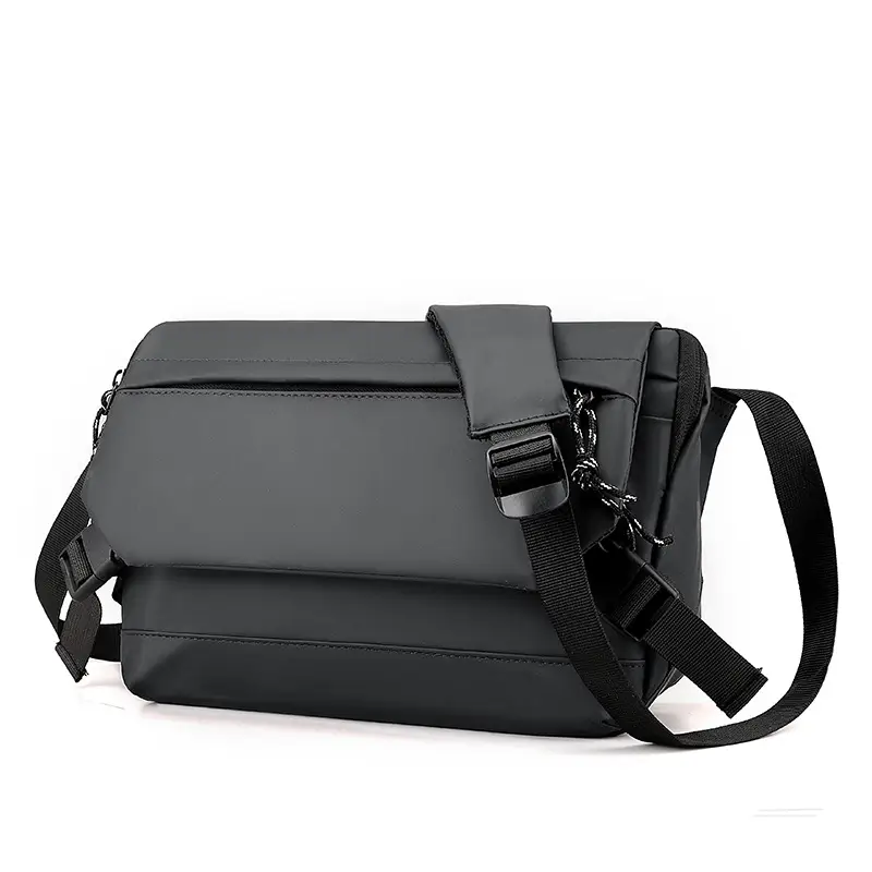 Men's Black Crossbody Messenger Bag Adjustable Strap
