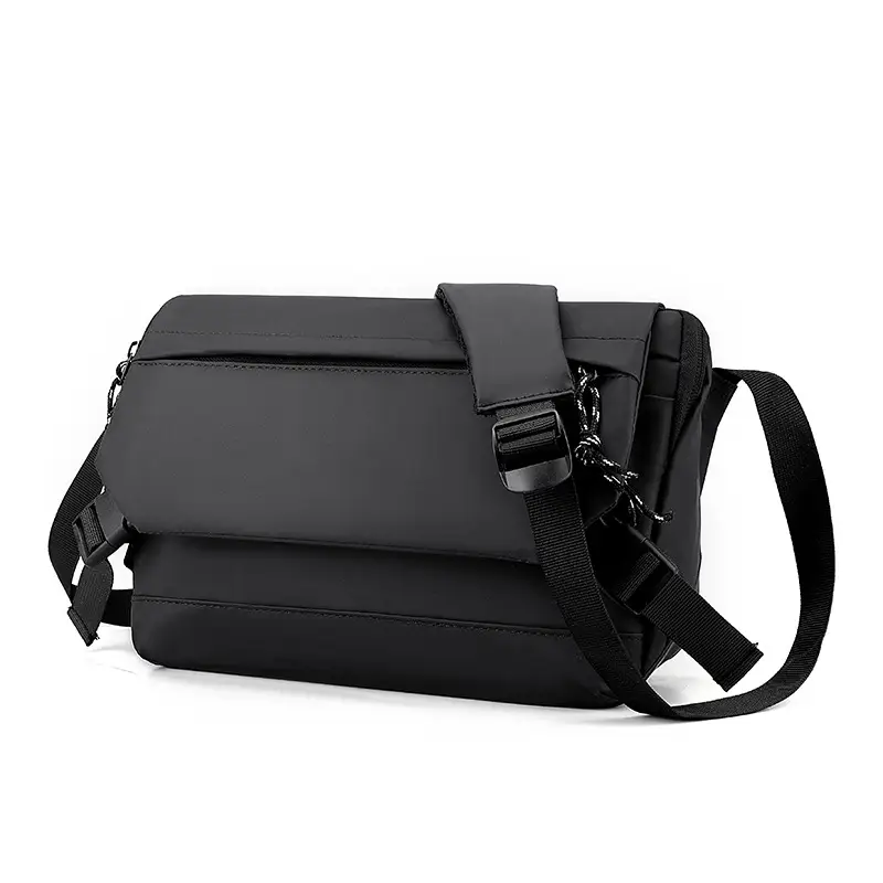 Men's Black Crossbody Messenger Bag Adjustable Strap