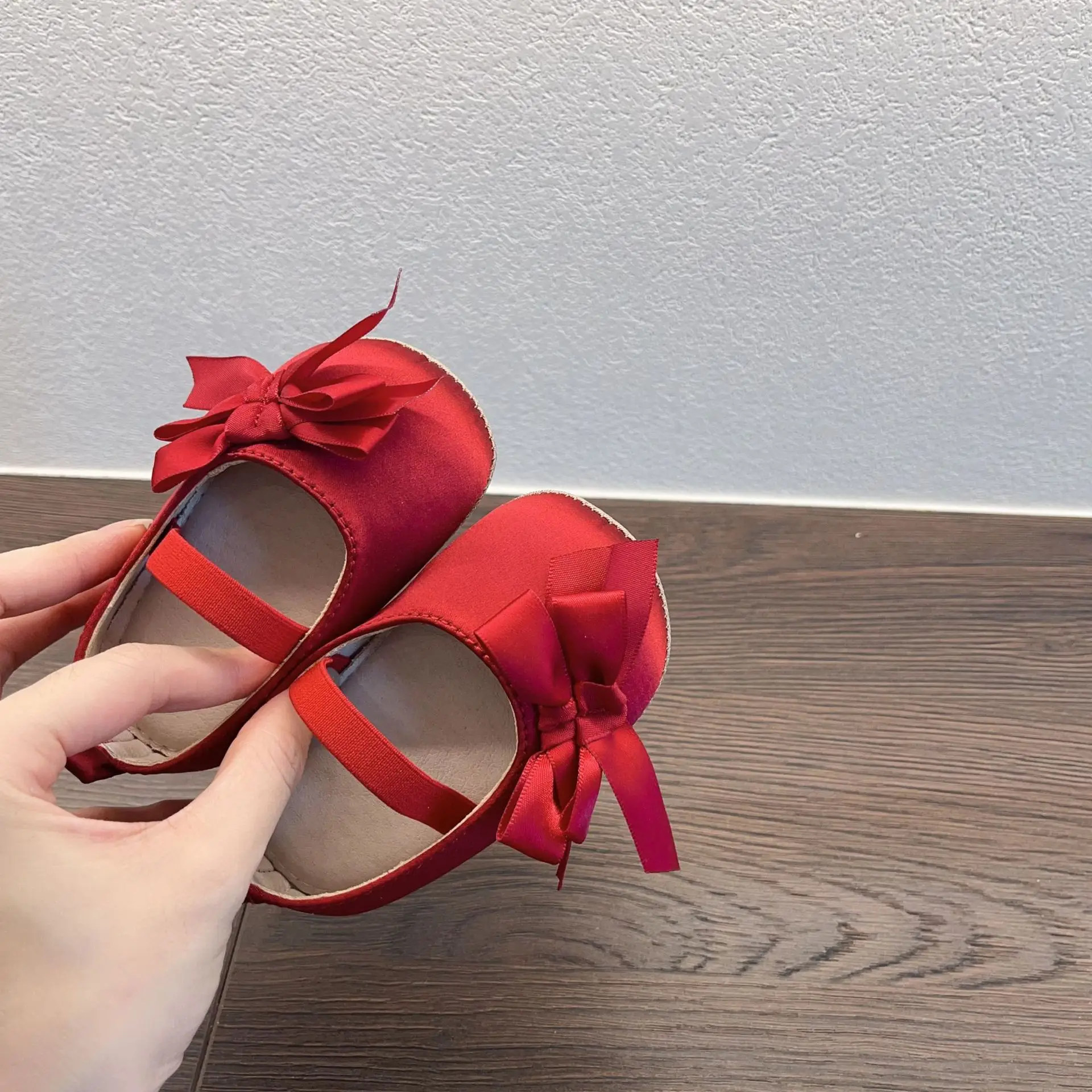 Red Bow Toddler Shoes for Girls, Soft Bottom, Festive Wedding