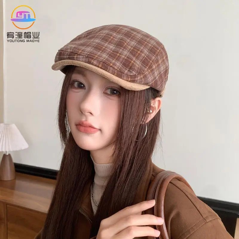 Japanese Retro Plaid Newsboy Cap for Women - Image 6