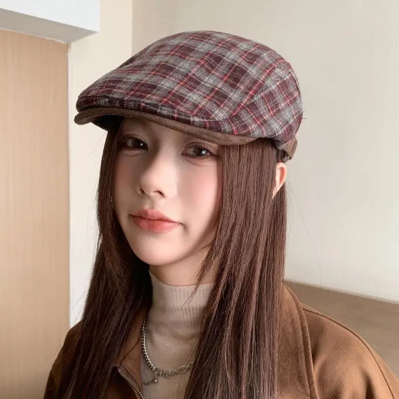 Japanese Retro Plaid Newsboy Cap for Women — feature 14