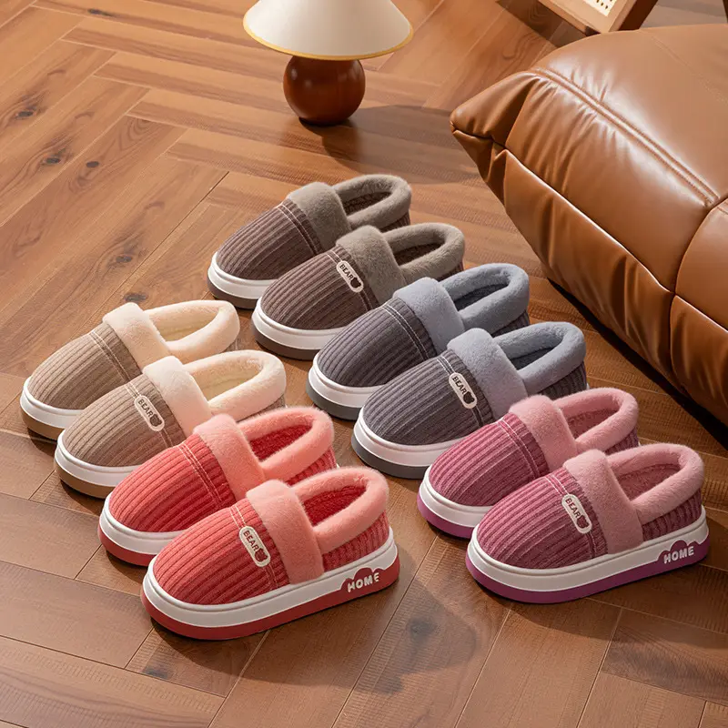 Autumn and Winter New Style Velvet Thick-Soled Warm Cotton Slippers for Girls to Wear at Home and Fashionable Couples High-Heeled Thick-Soled Cotton Slippers