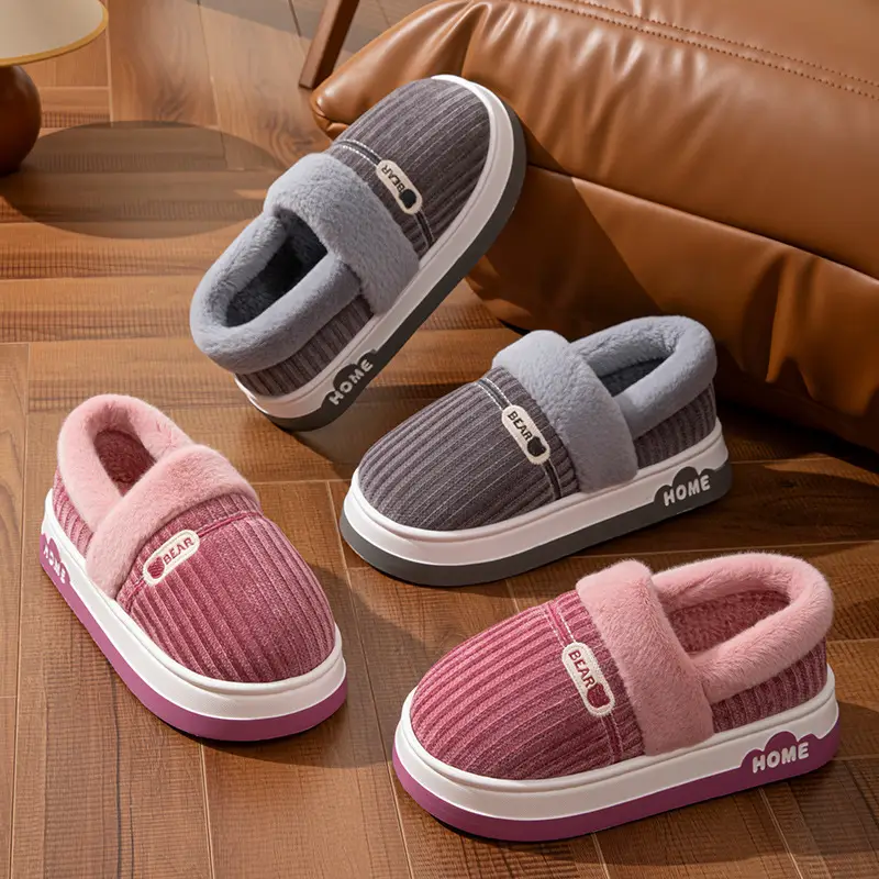 Autumn and Winter New Style Velvet Thick-Soled Warm Cotton Slippers for Girls to Wear at Home and Fashionable Couples High-Heeled Thick-Soled Cotton Slippers