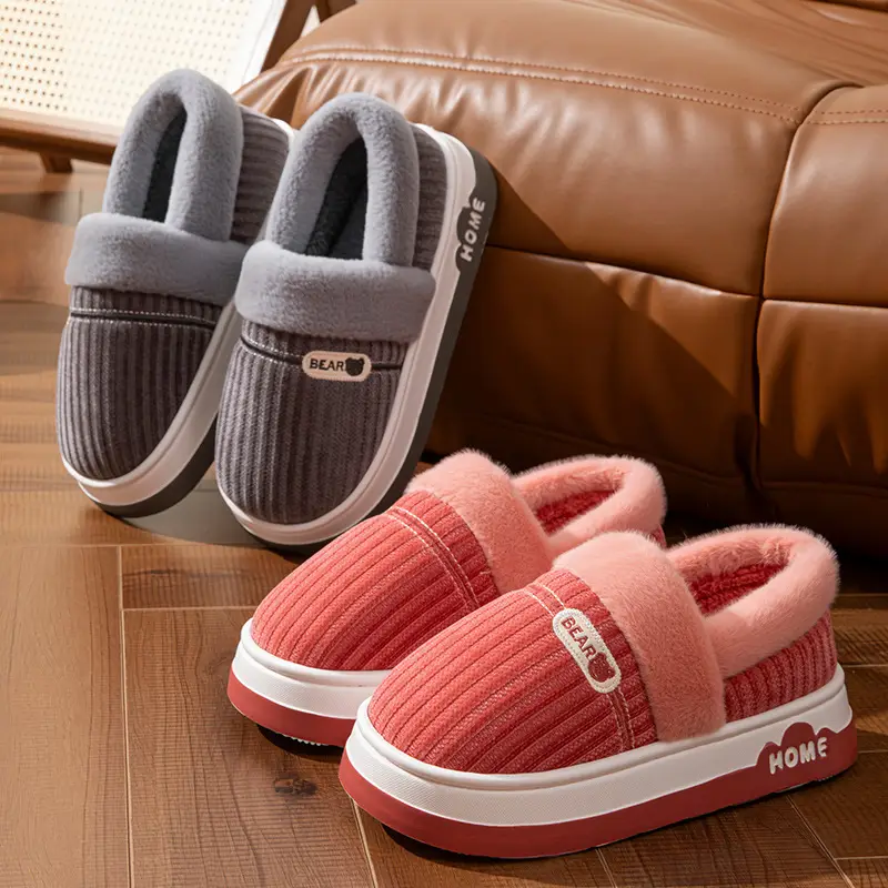 Autumn and Winter New Style Velvet Thick-Soled Warm Cotton Slippers for Girls to Wear at Home and Fashionable Couples High-Heeled Thick-Soled Cotton Slippers