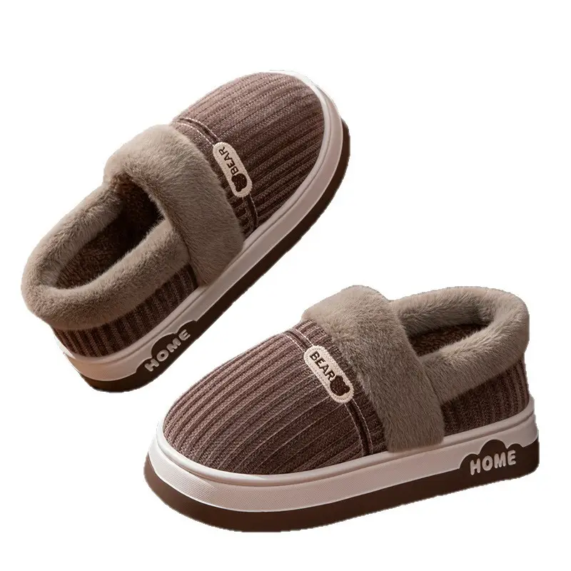 Autumn and Winter New Style Velvet Thick-Soled Warm Cotton Slippers for Girls to Wear at Home and Fashionable Couples High-Heeled Thick-Soled Cotton Slippers