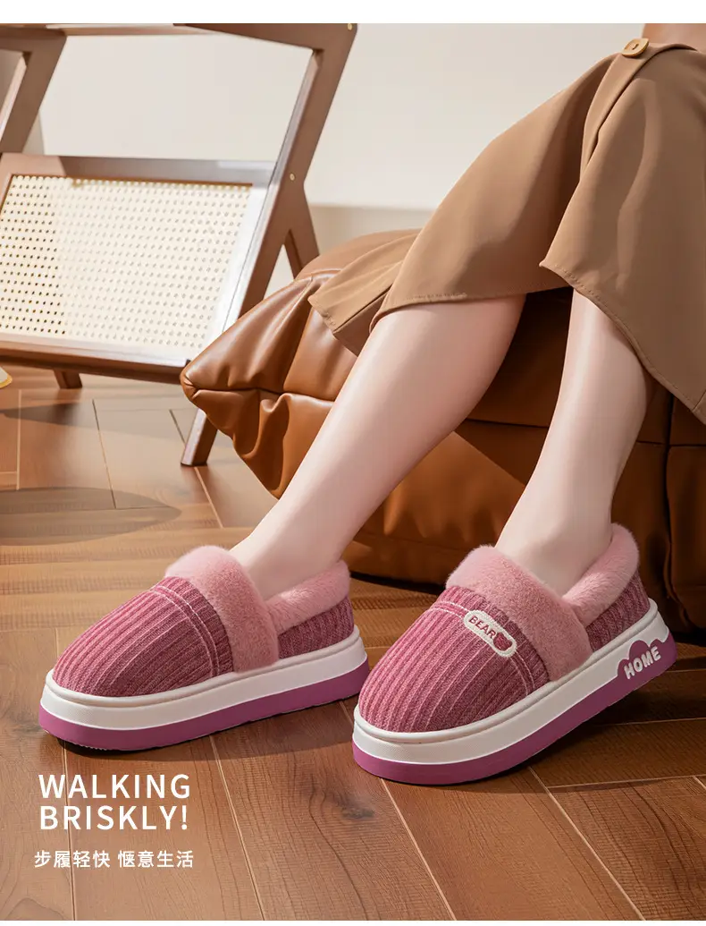Autumn and Winter New Style Velvet Thick-Soled Warm Cotton Slippers for Girls to Wear at Home and Fashionable Couples High-Heeled Thick-Soled Cotton Slippers — feature 14